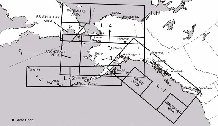 A chart depicting Alaska en route low altitude.